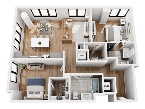 Floor plan for 2 beds, 2 baths, 1039 sqft